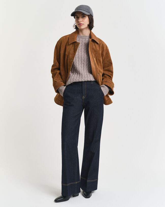 Kabelstickad tr&ouml;ja i ull med rund halsringning