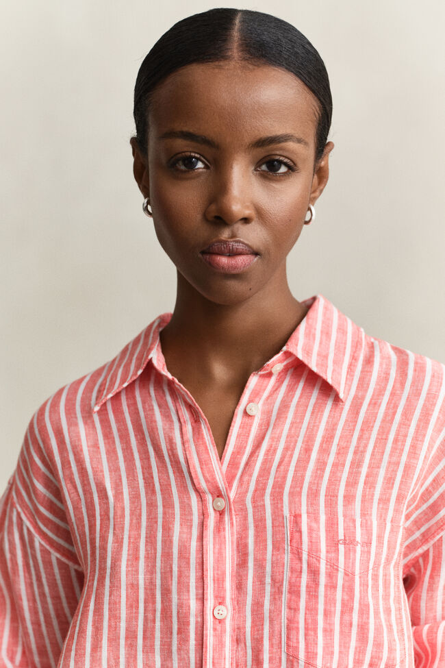 Relaxed fit randig linneskjorta