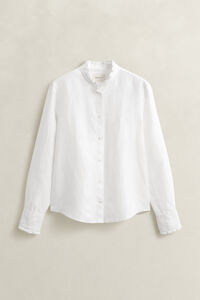 Blus i linneblandning med volang