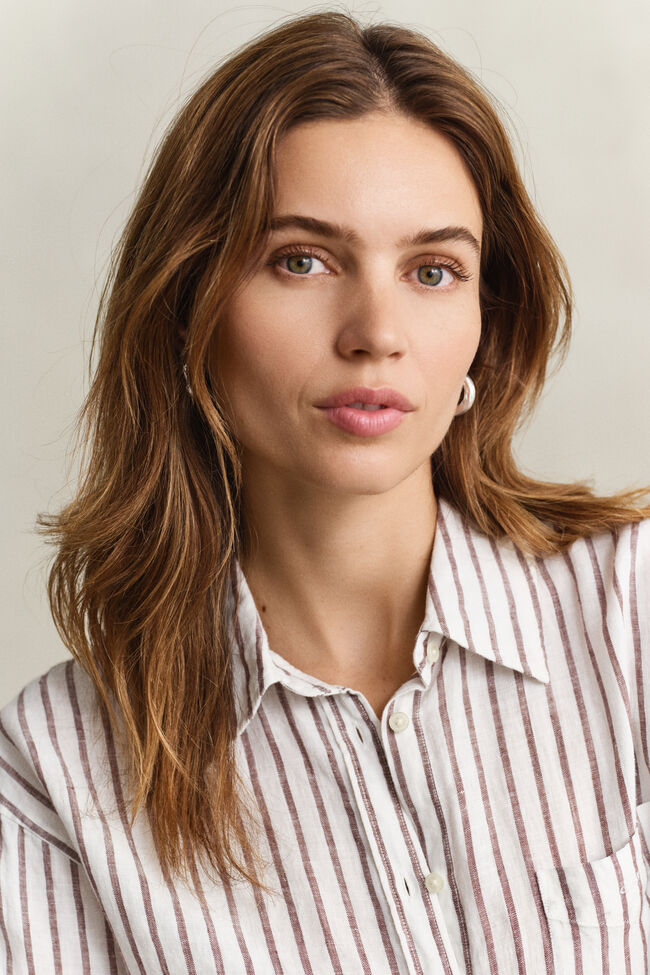 Relaxed fit randig linneskjorta