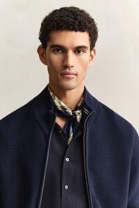 Bomullscardigan med struktur och dragkedja