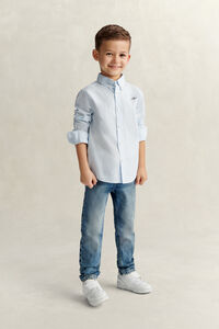 Boys randig oxfordskjorta med sk&ouml;ldemblem