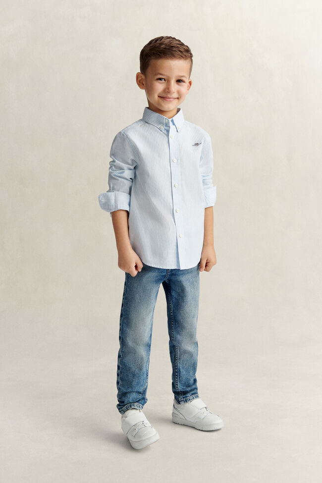 Boys randig oxfordskjorta med sk&ouml;ldemblem