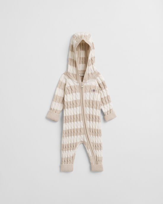 Baby randig kabelstickad one-piece i bomull