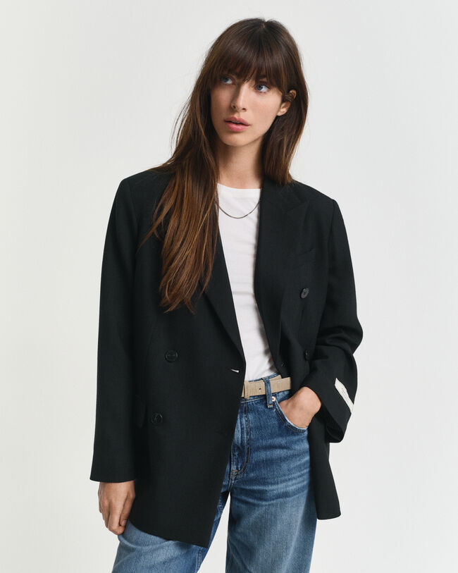 Relaxed fit dubbelkn&auml;ppt panamav&auml;vd kavaj i ullblandning