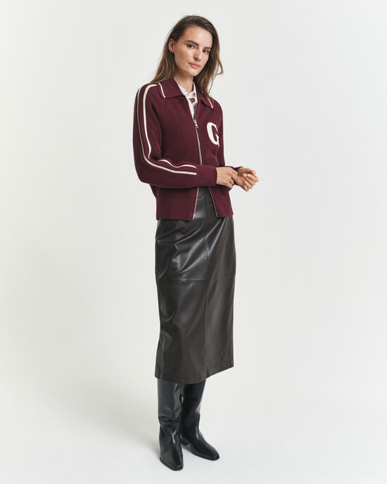 Midipennkjol i l&auml;der