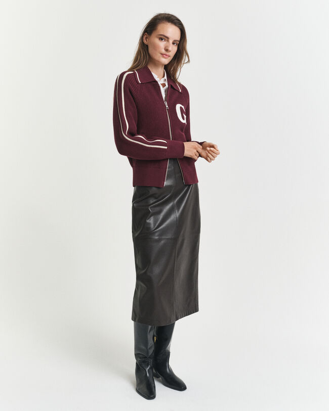 Midipennkjol i l&auml;der