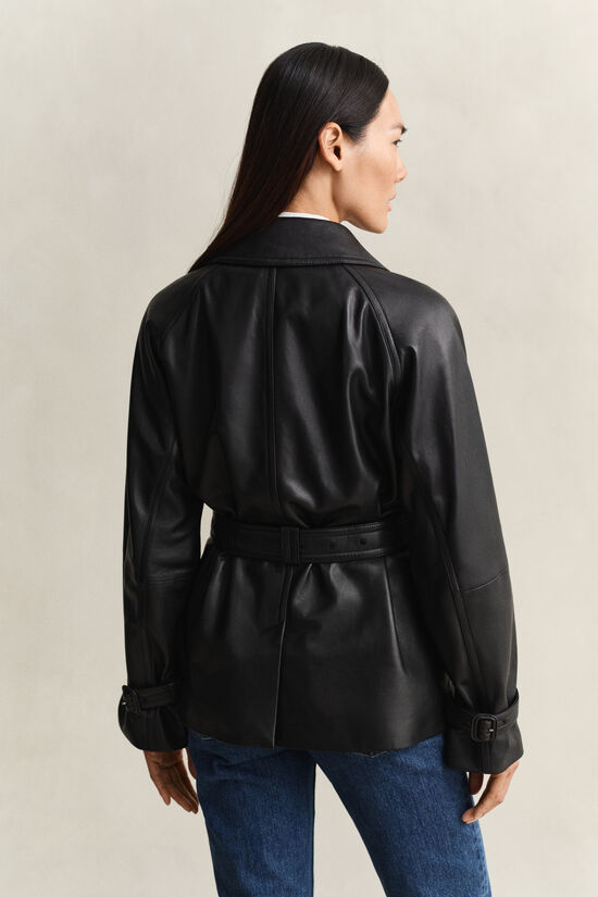 Kort trenchcoat i l&auml;der