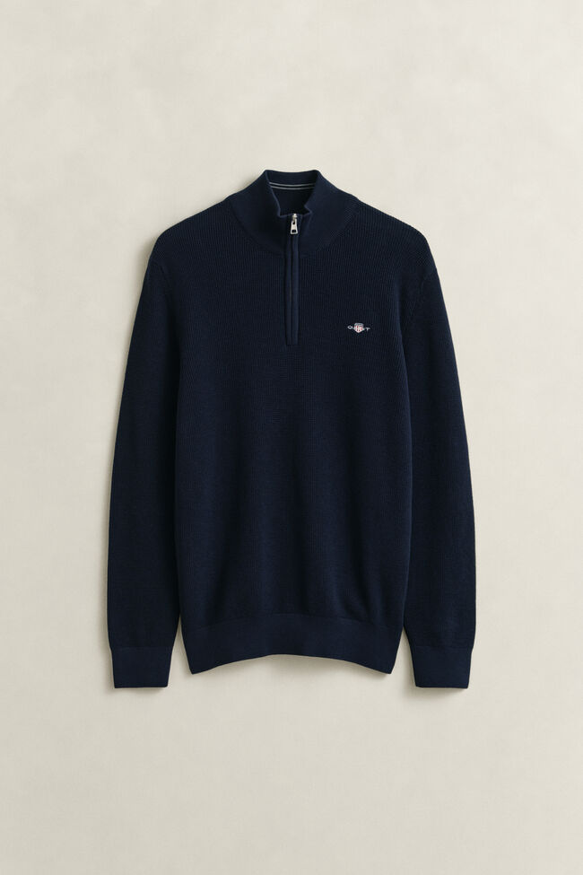 Bomullstr&ouml;ja med struktur och half-zip