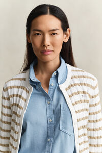 Randig kabelstickad kofta