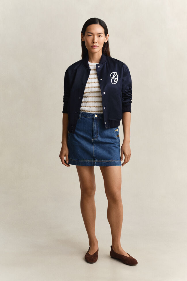 Randig kabelstickad kort&auml;rmad tr&ouml;ja