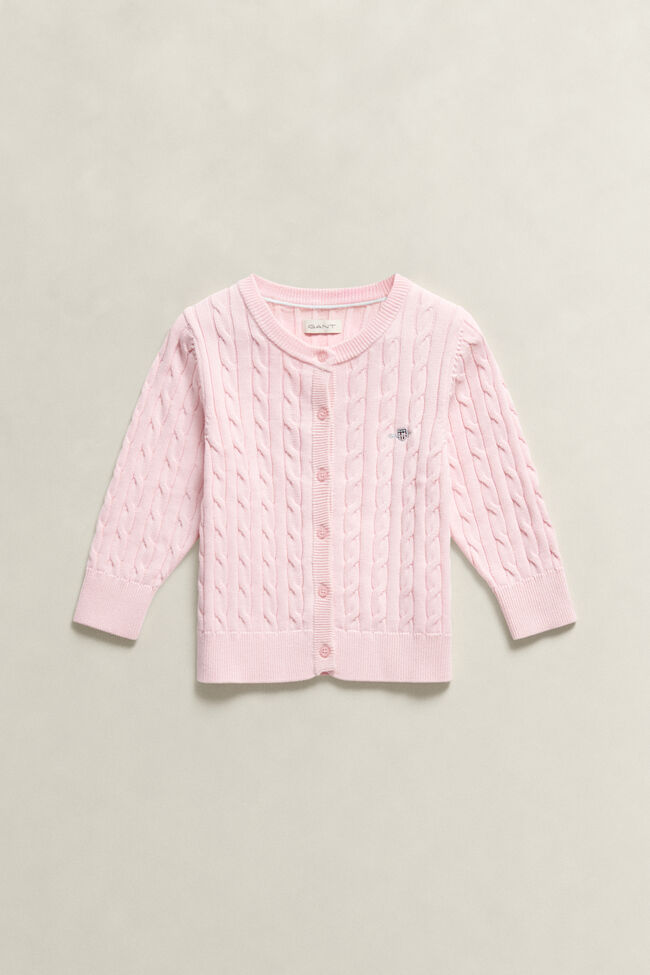 Girls kabelstickad kofta med sk&ouml;ldemblem