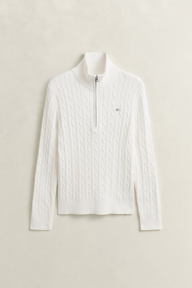 Kabelstickad tr&ouml;ja med half-zip