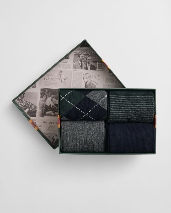 Fyrpack argylem&ouml;nstrade och randiga strumpor i presentf&ouml;rpackning