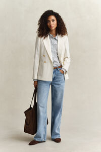 Randig bomullsskjorta med volang