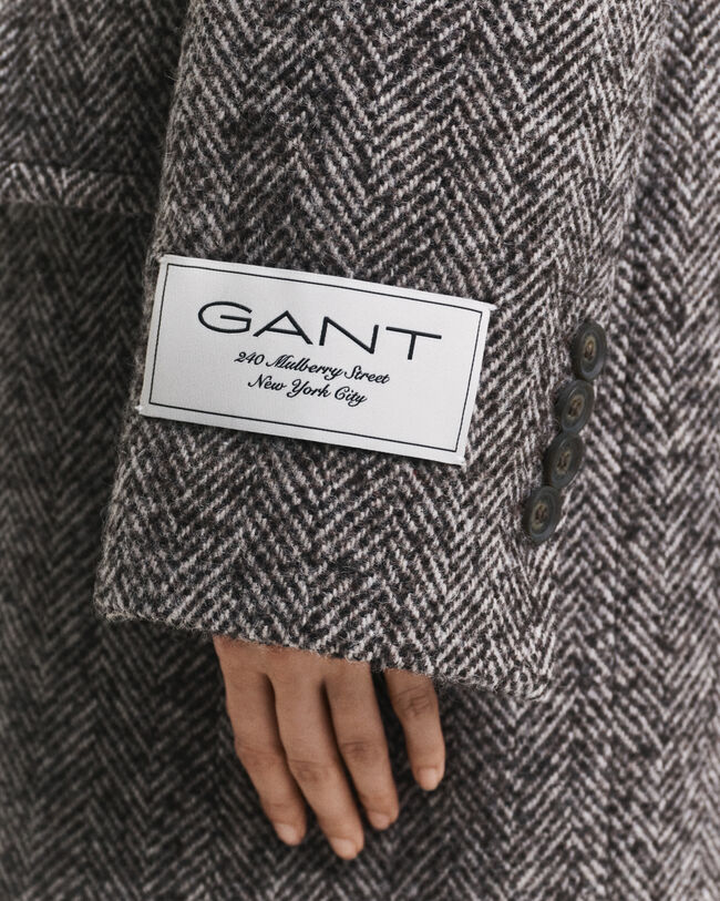 Fiskbensm&ouml;nstrad overcoat i ullblandning