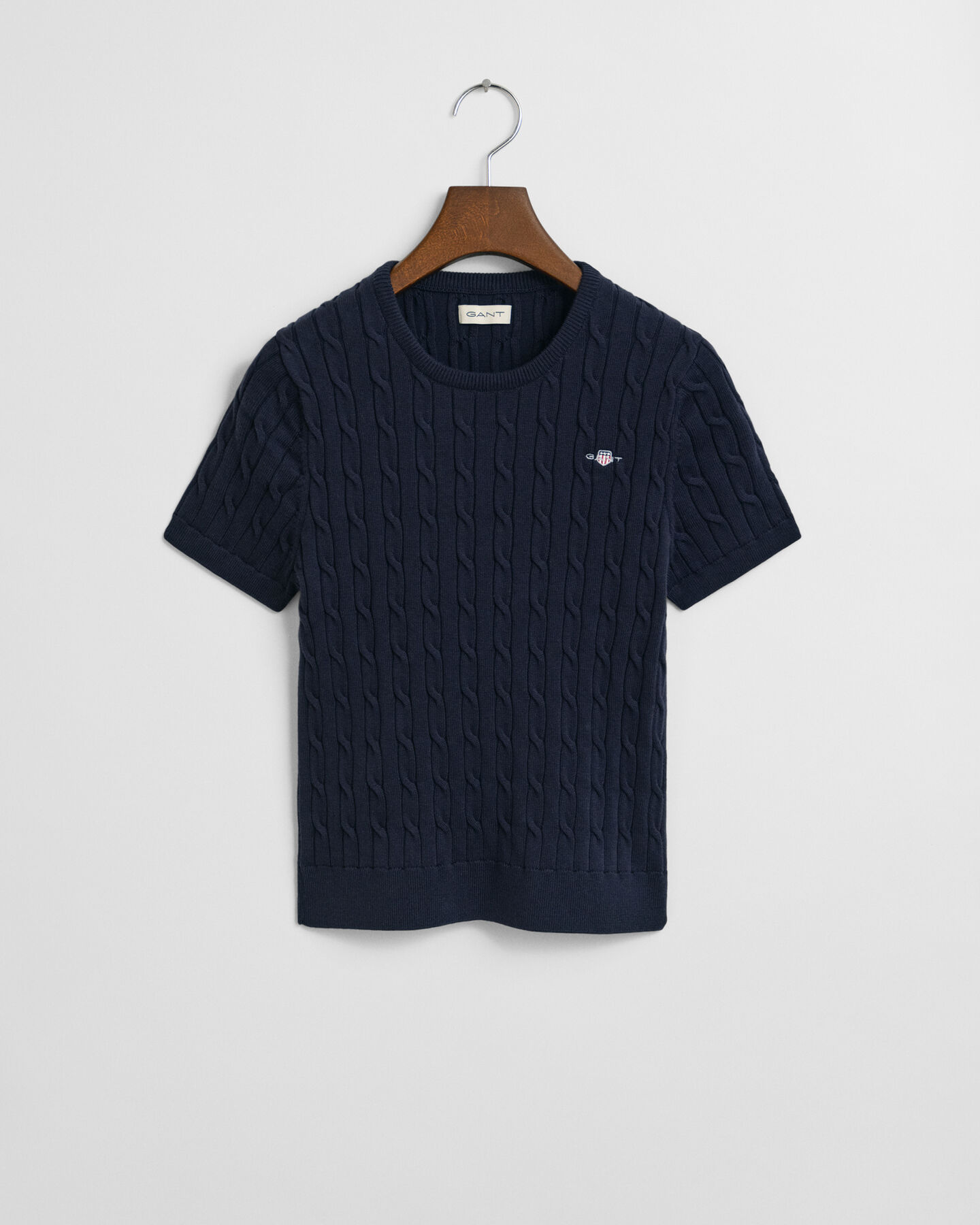 Teen Girls kabelstickad kort&auml;rmad tr&ouml;ja i bomullsstretch