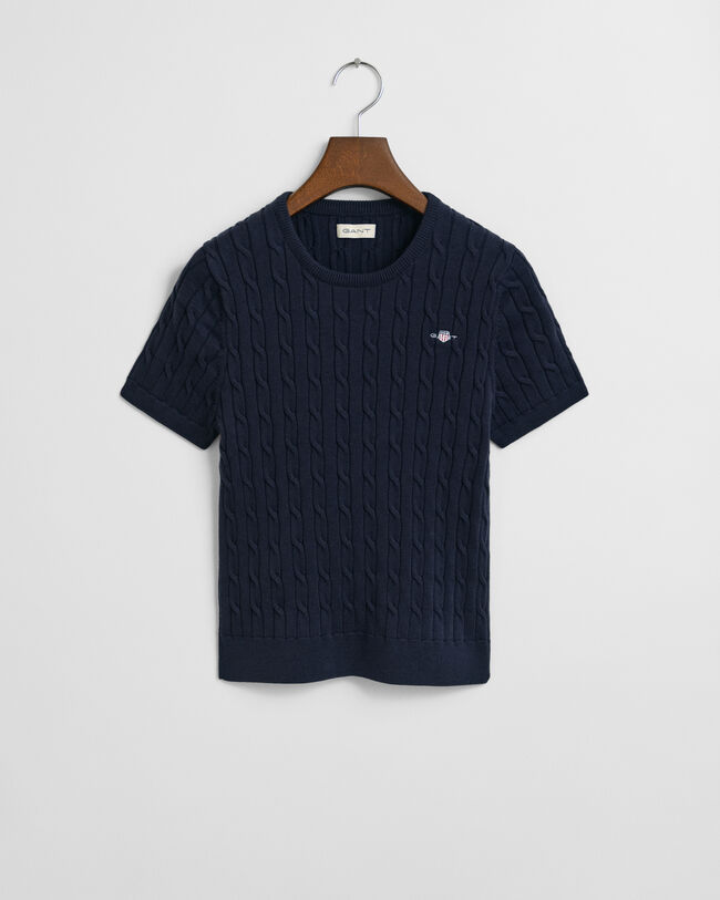 Teen Girls kabelstickad kort&auml;rmad tr&ouml;ja i bomullsstretch