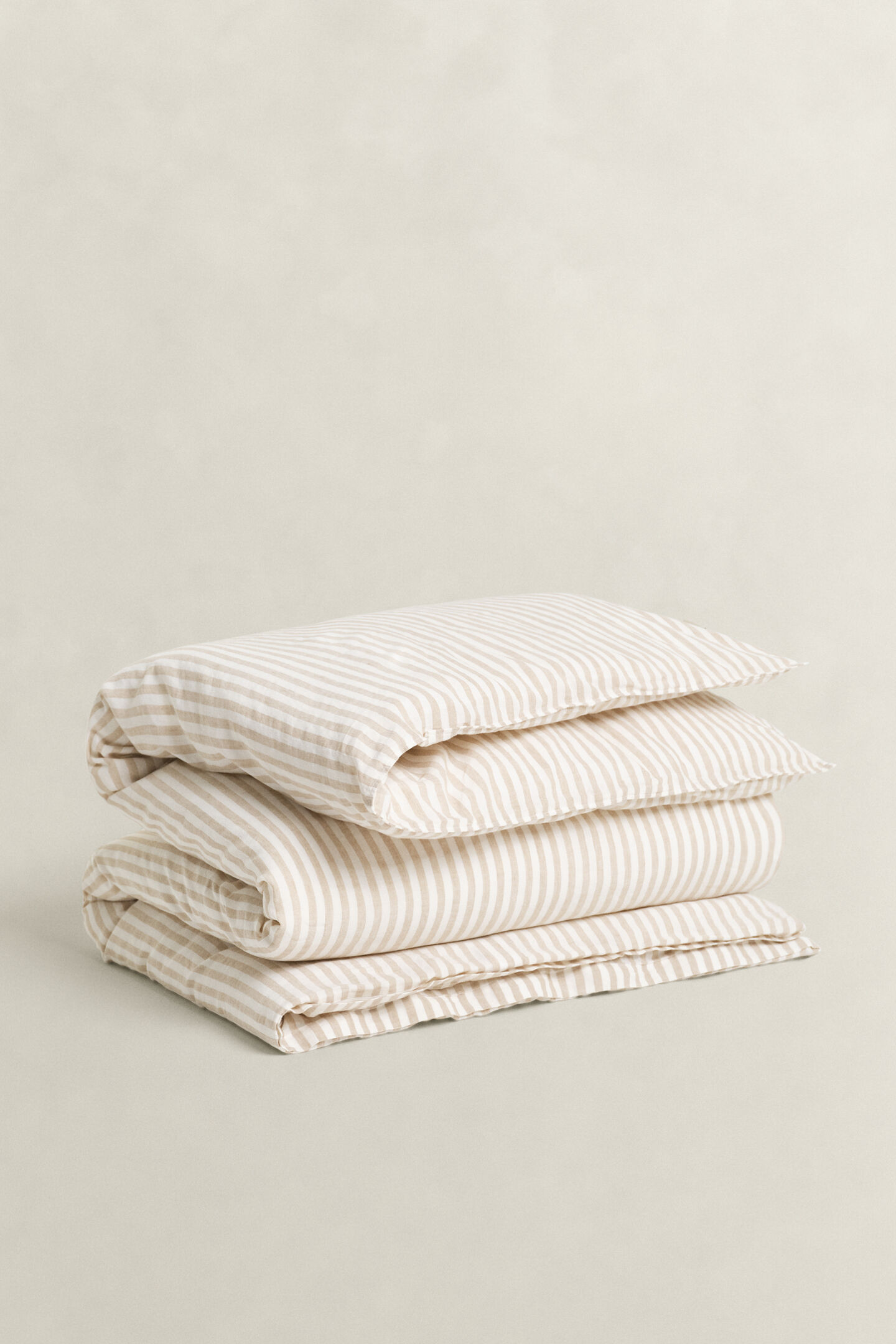 Randigt p&aring;slakan i bomull och linne, dubbel