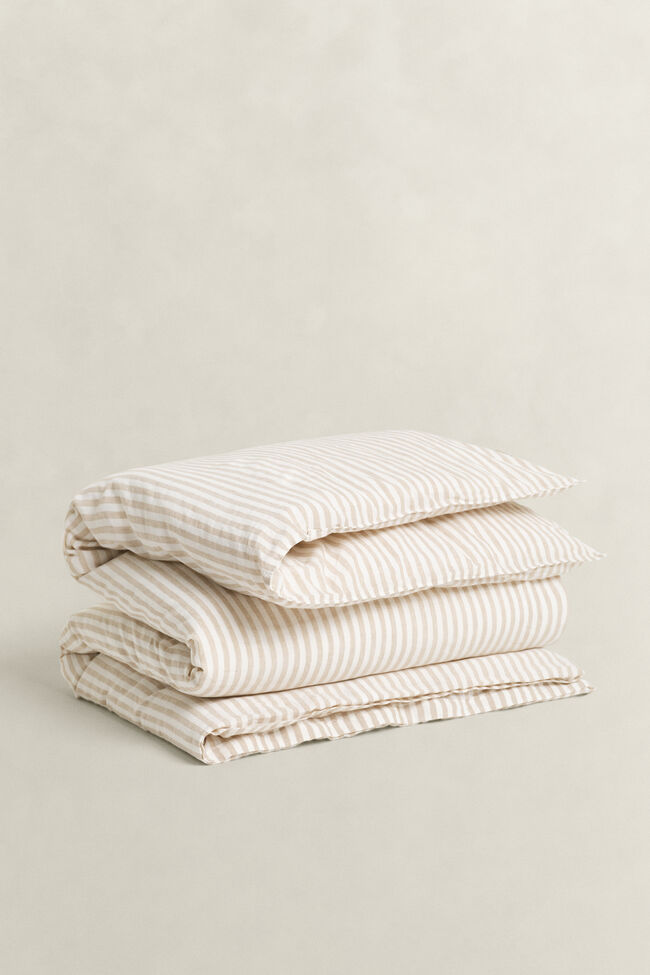 Randigt p&aring;slakan i bomull och linne, dubbel