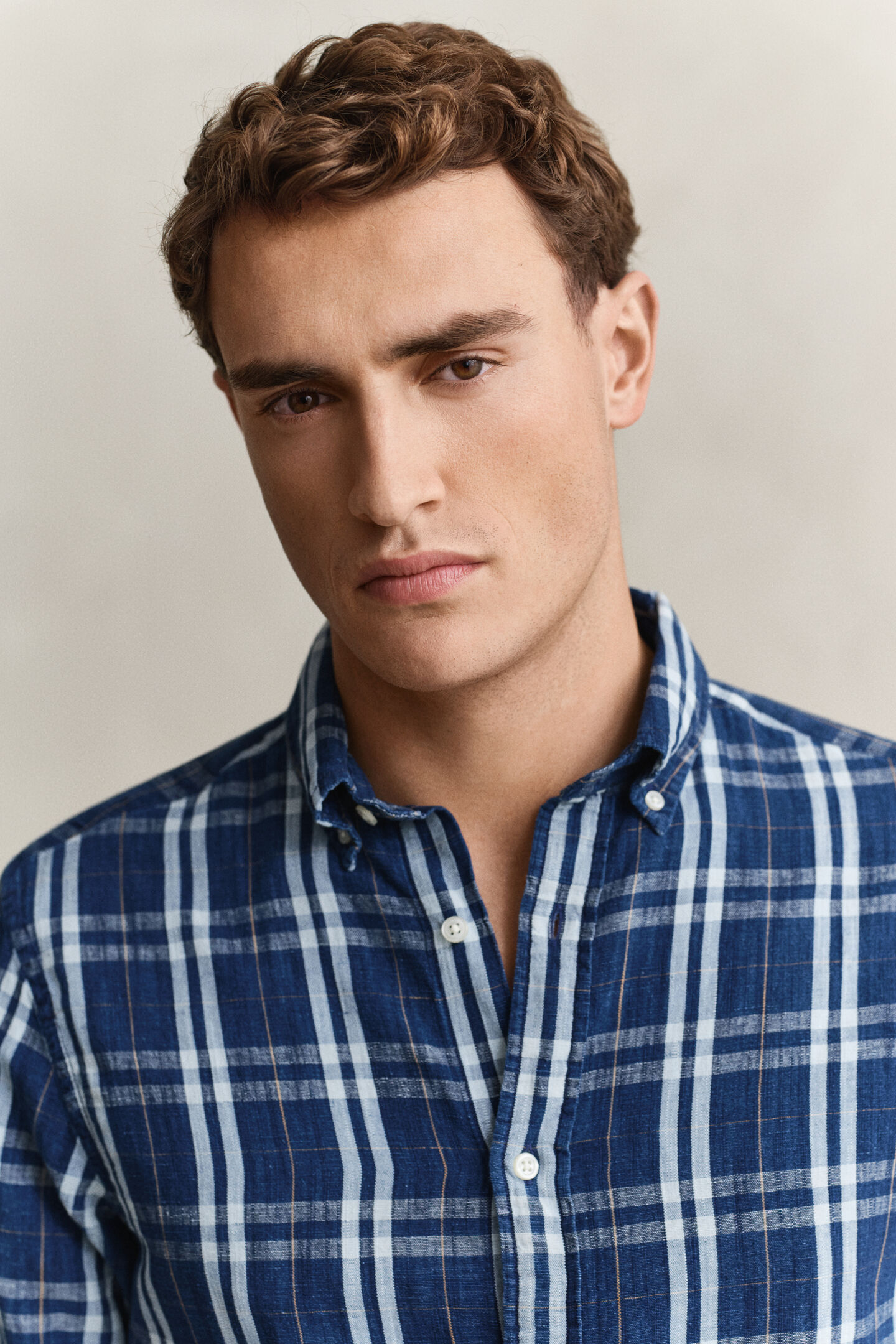 Rutig skjorta i bomull och linne