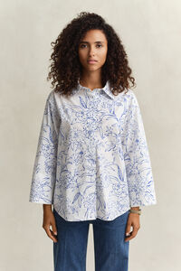 Blommig poplinskjorta