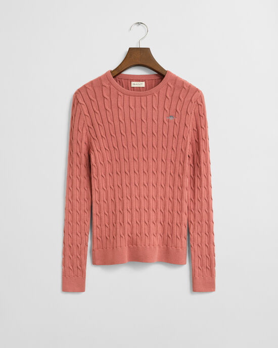 Teen Girls kabelstickad tr&ouml;ja i bomullsstretch med rund halsringning