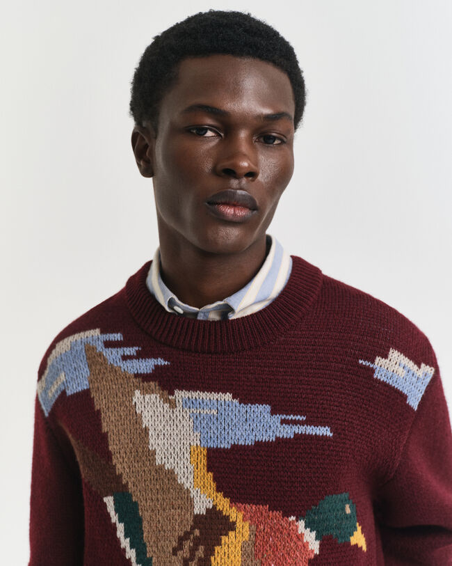 Tr&ouml;ja med rund halsringning och f&aring;gelmotiv