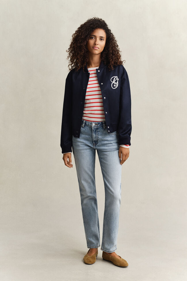 L&aring;ng&auml;rmad T-shirt med marininspirerade r&auml;nder