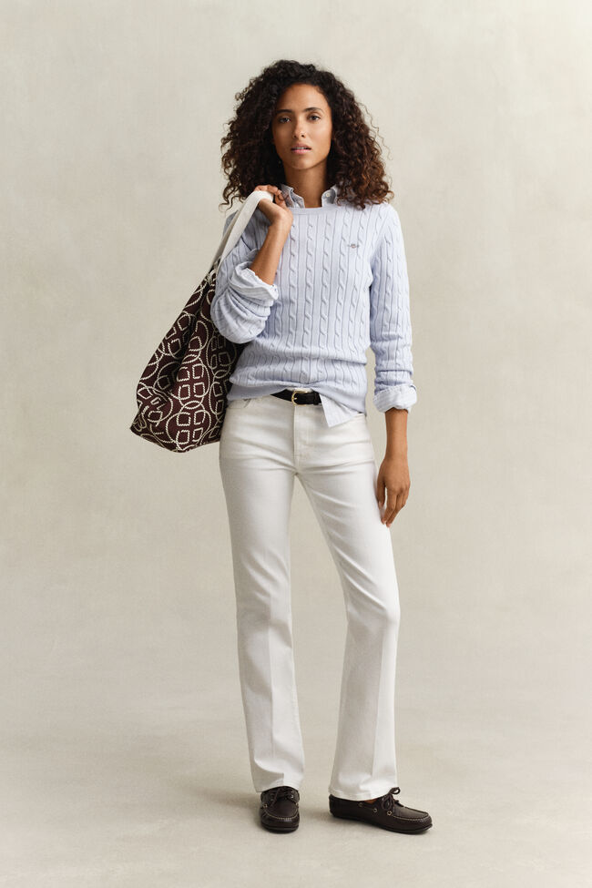 Kabelstickad tr&ouml;ja med rund hals