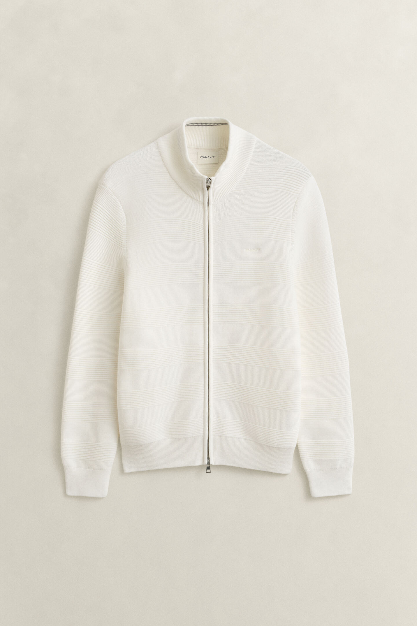 Bomullscardigan med struktur och dragkedja