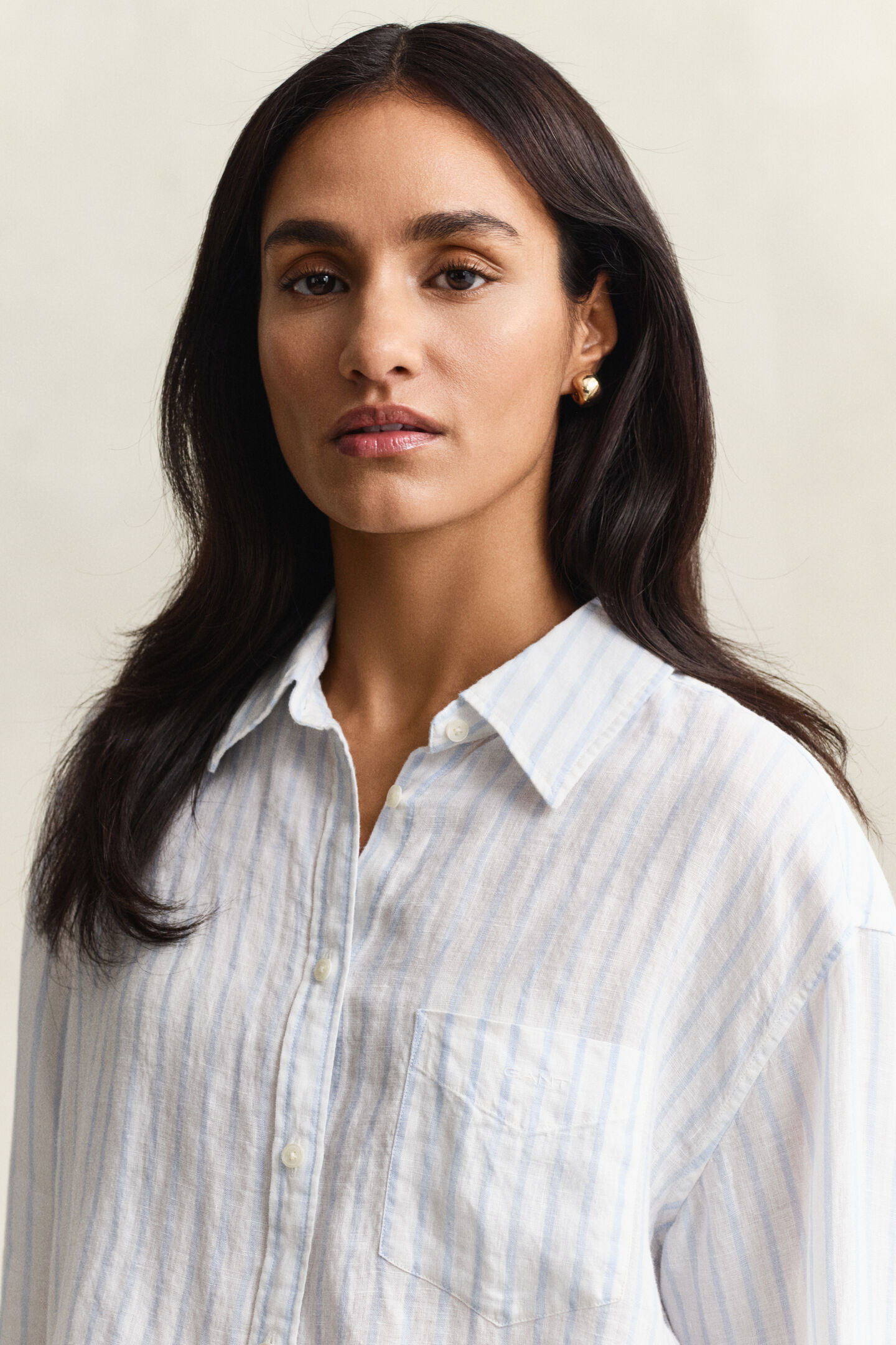 Relaxed fit randig linneskjorta