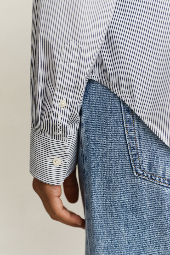 Randig bomullsskjorta med volang