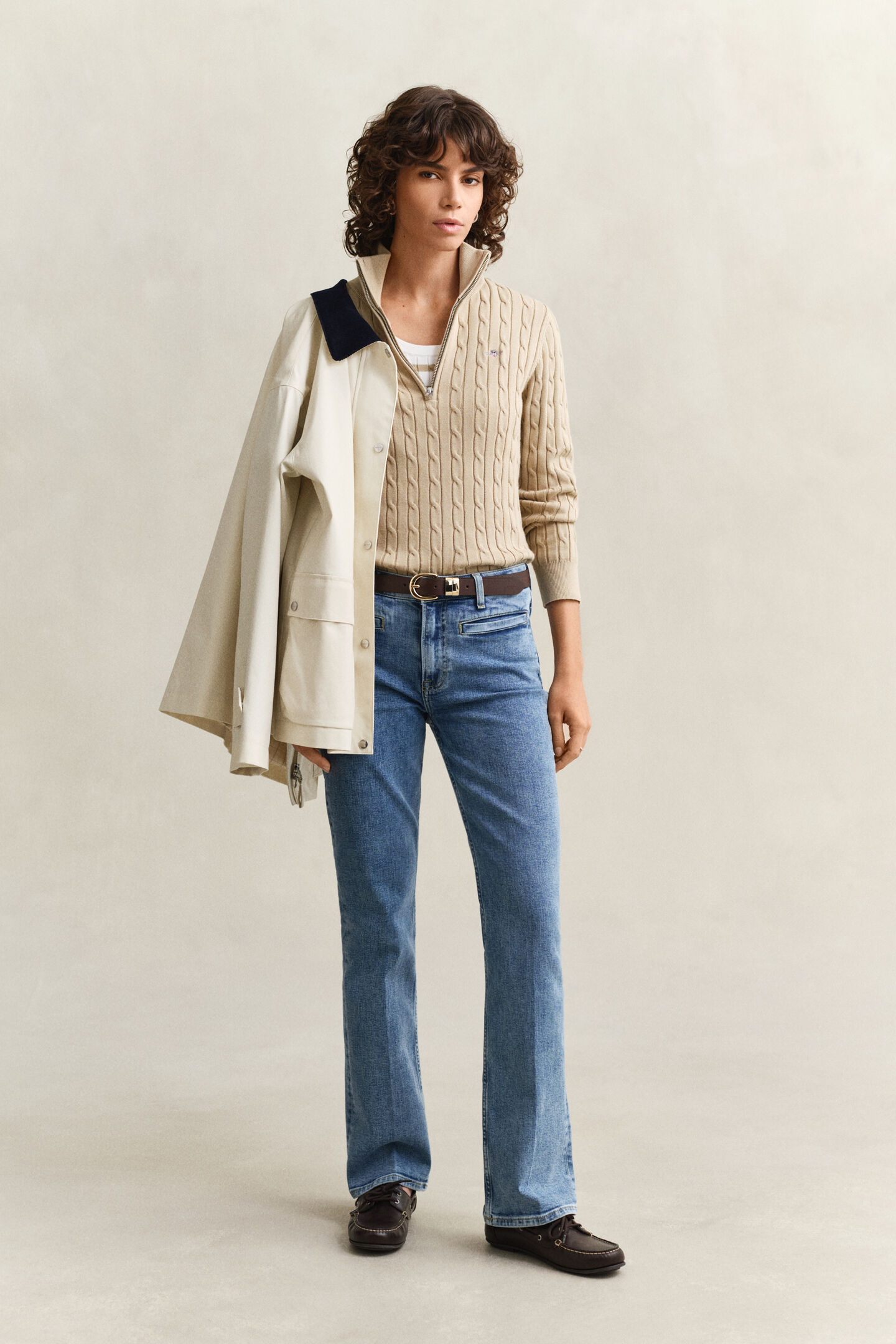 Kabelstickad tr&ouml;ja med half-zip