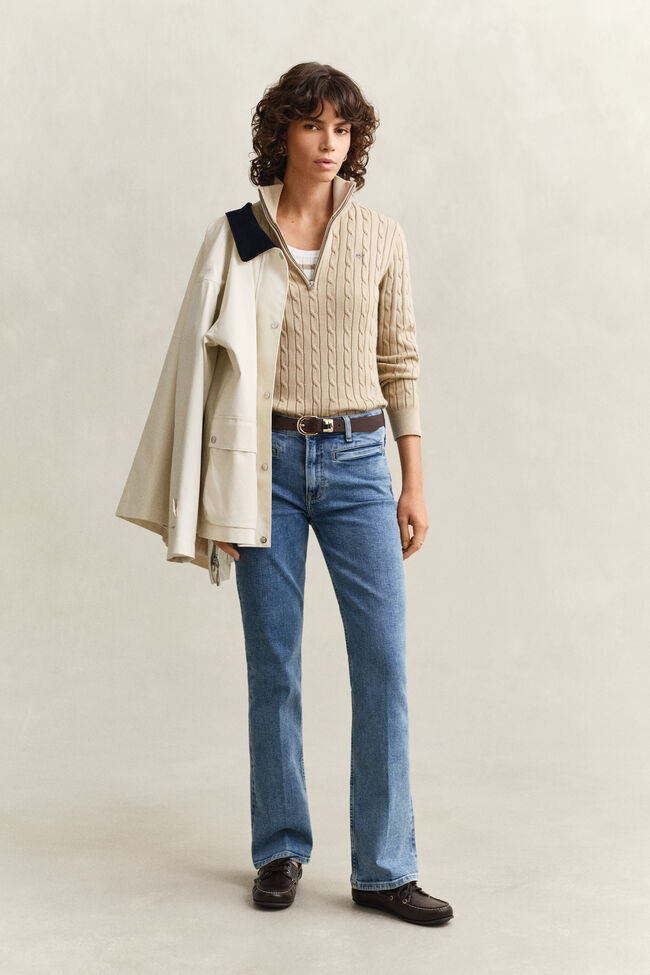 Kabelstickad tr&ouml;ja med half-zip