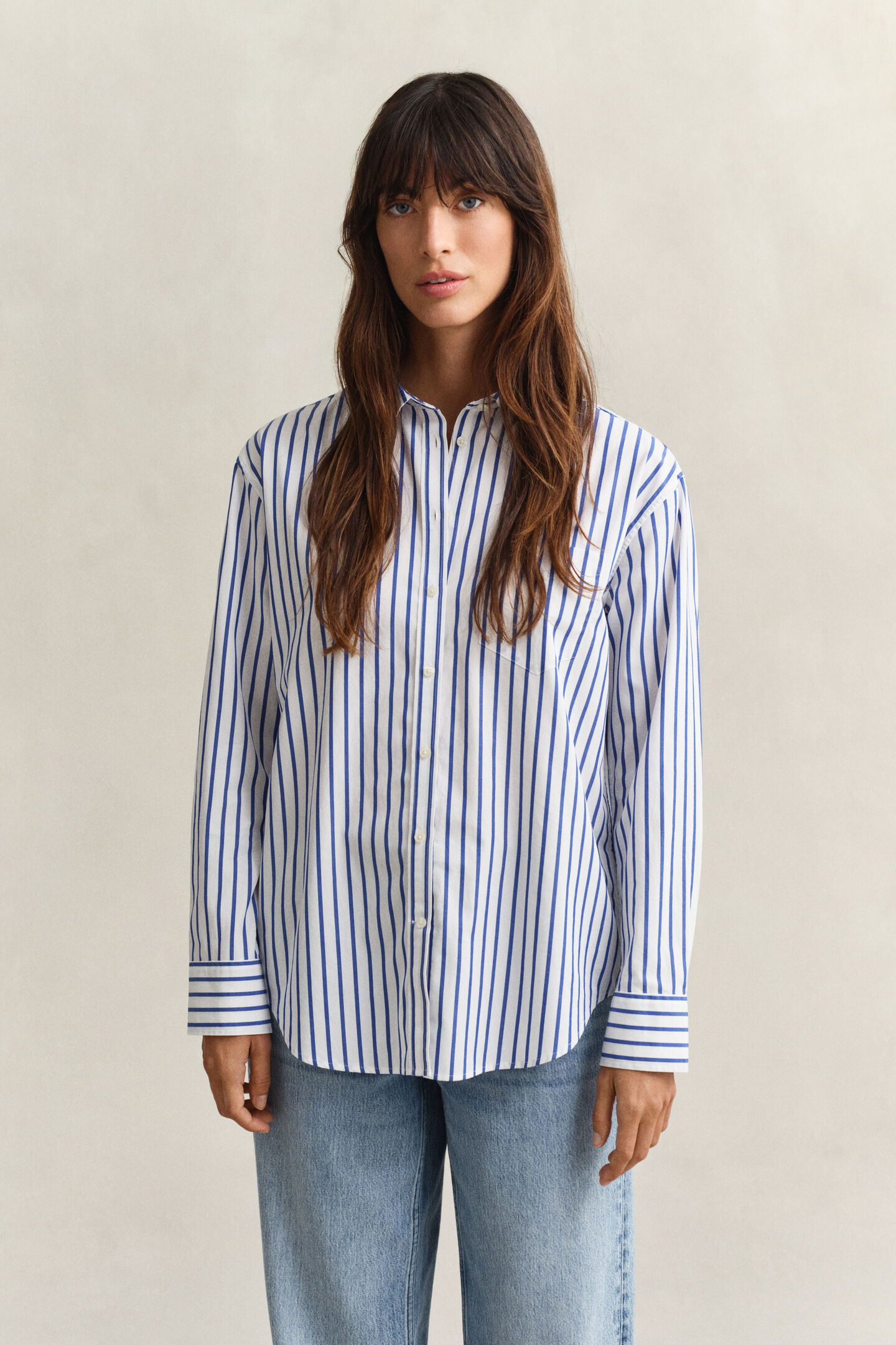 Relaxed fit klassisk randig poplinskjorta