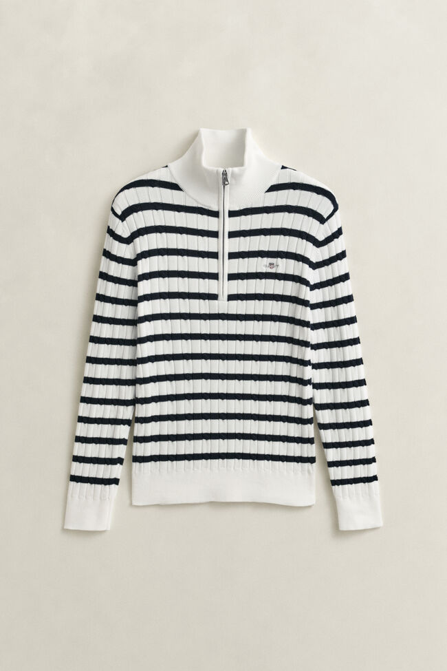 Randig kabelstickad tr&ouml;ja med half-zip