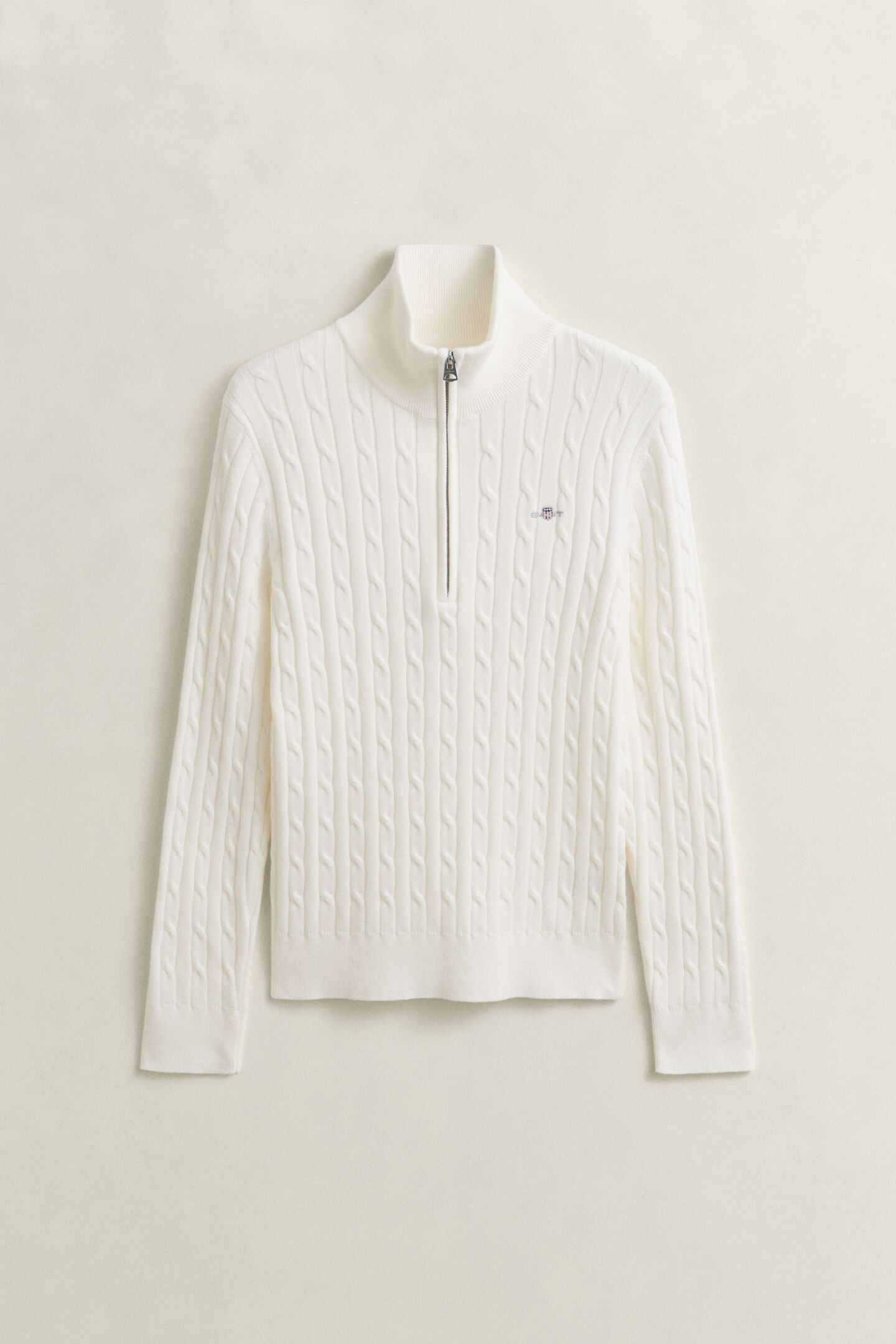 Kabelstickad tr&ouml;ja med half-zip