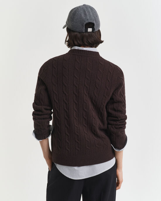 Lambswool Cable Knit Crew Neck Sweater