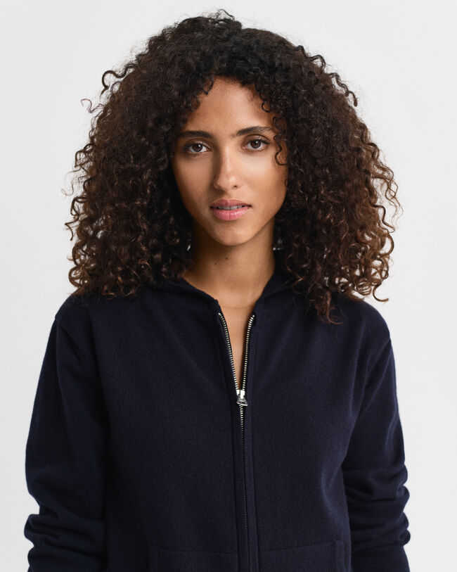 Hoodie i superfin lammull med dragkedja