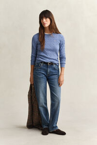 Kabelstickad tr&ouml;ja med rund hals