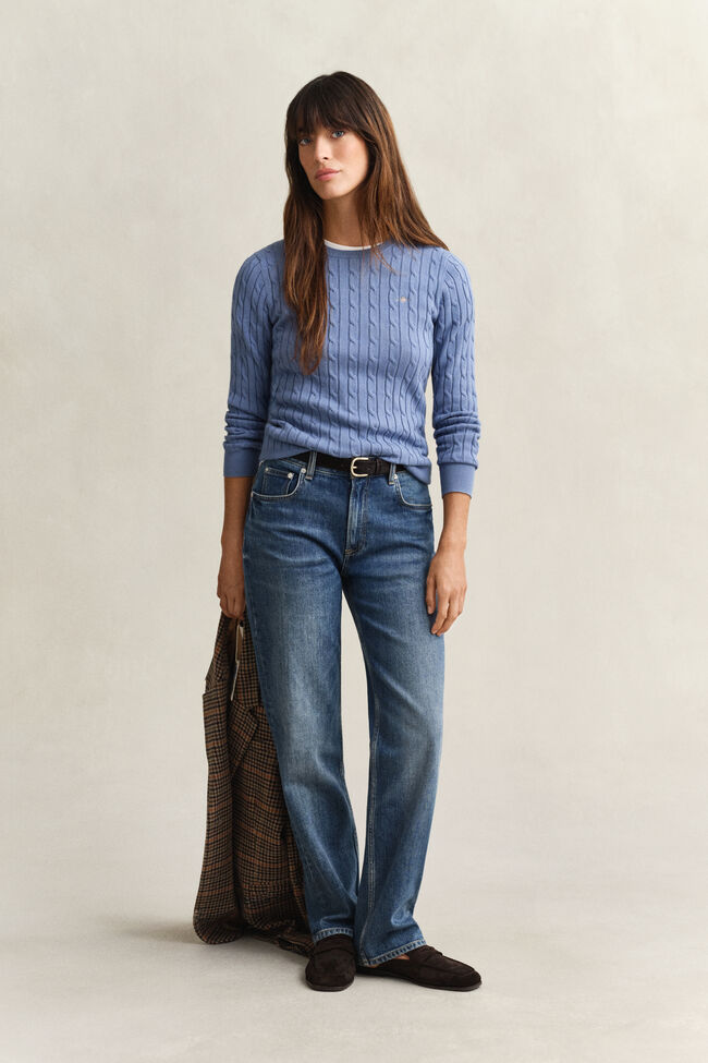 Kabelstickad tr&ouml;ja med rund hals