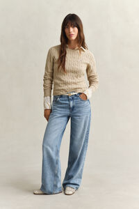 Kabelstickad tr&ouml;ja med rund hals