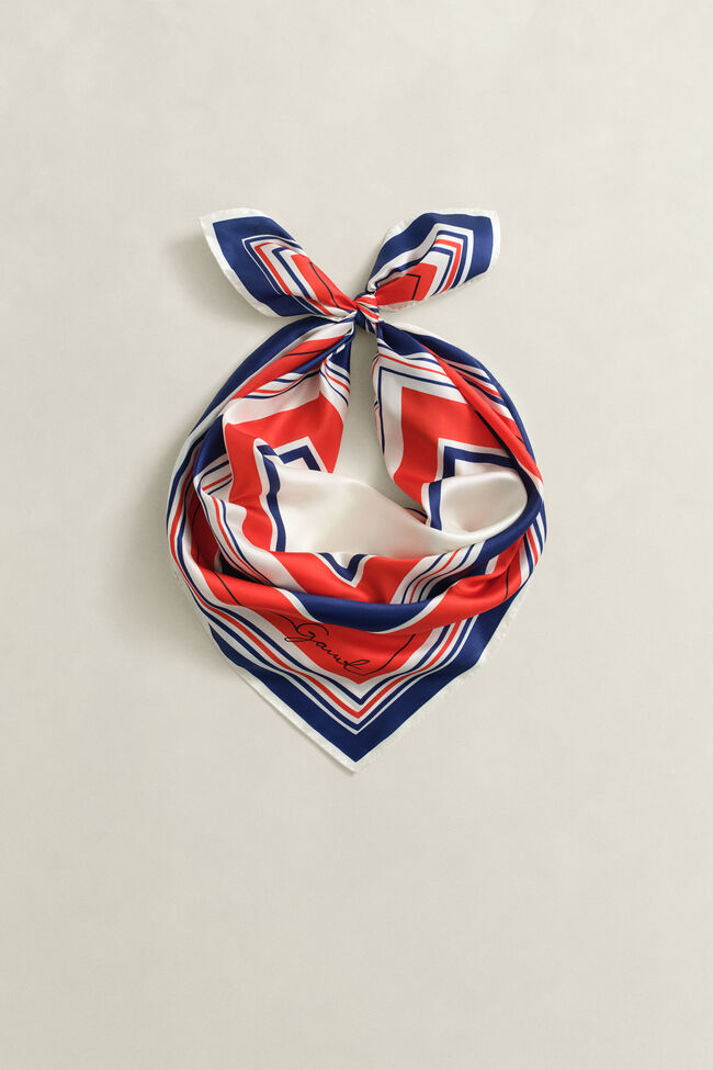 Randig sidensjal med marin k&auml;nsla