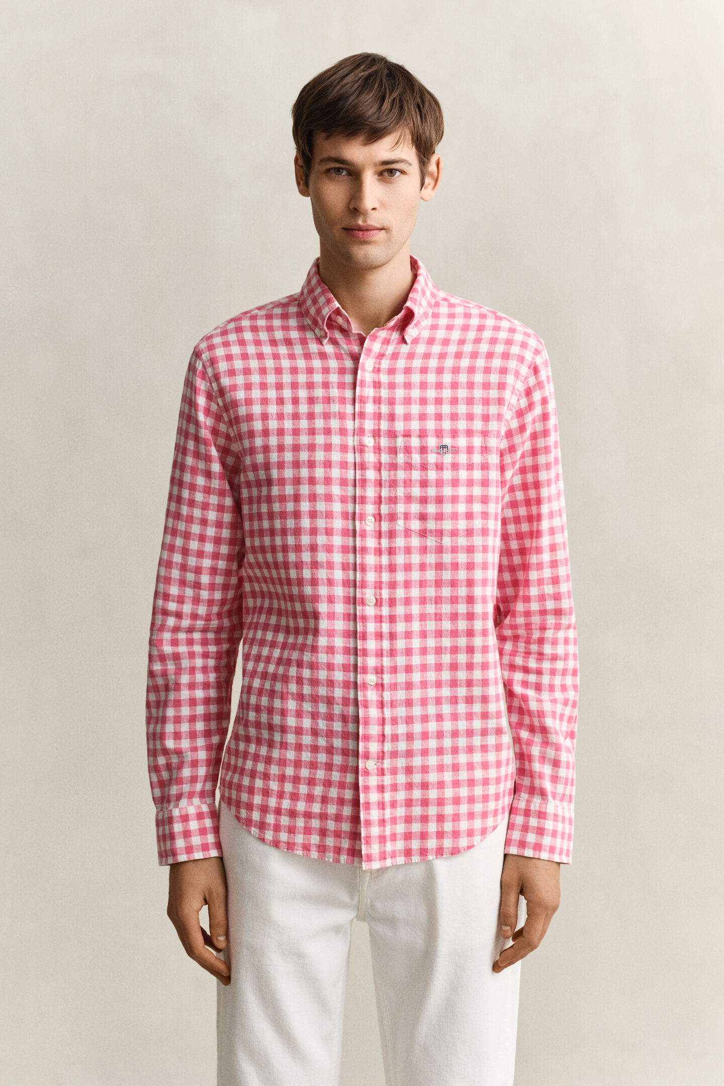 Skjorta i ginghamv&auml;vd linneblandning