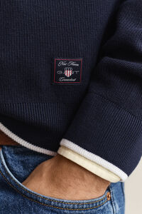 Ribbstickad bomullstr&ouml;ja med half-zip