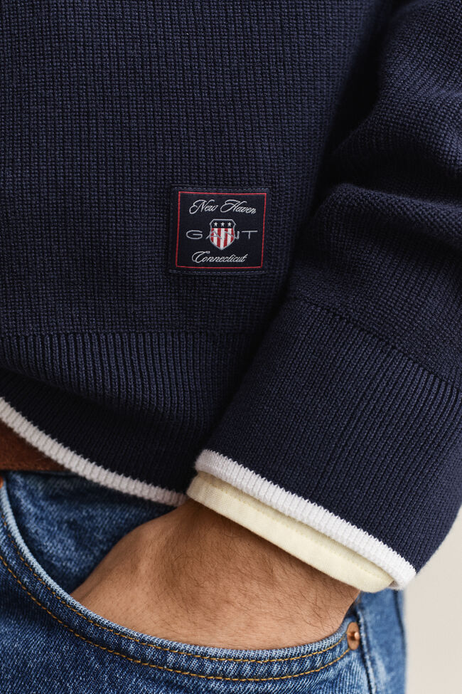 Ribbstickad bomullstr&ouml;ja med half-zip