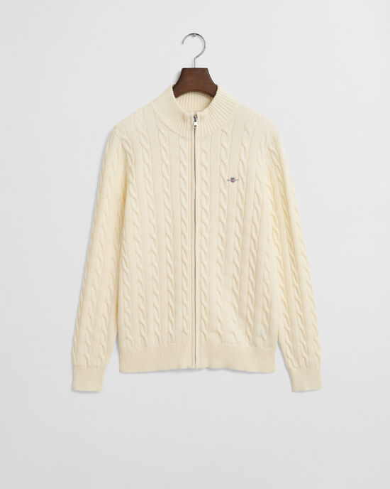 Teens kabelstickad kofta med dragkedja