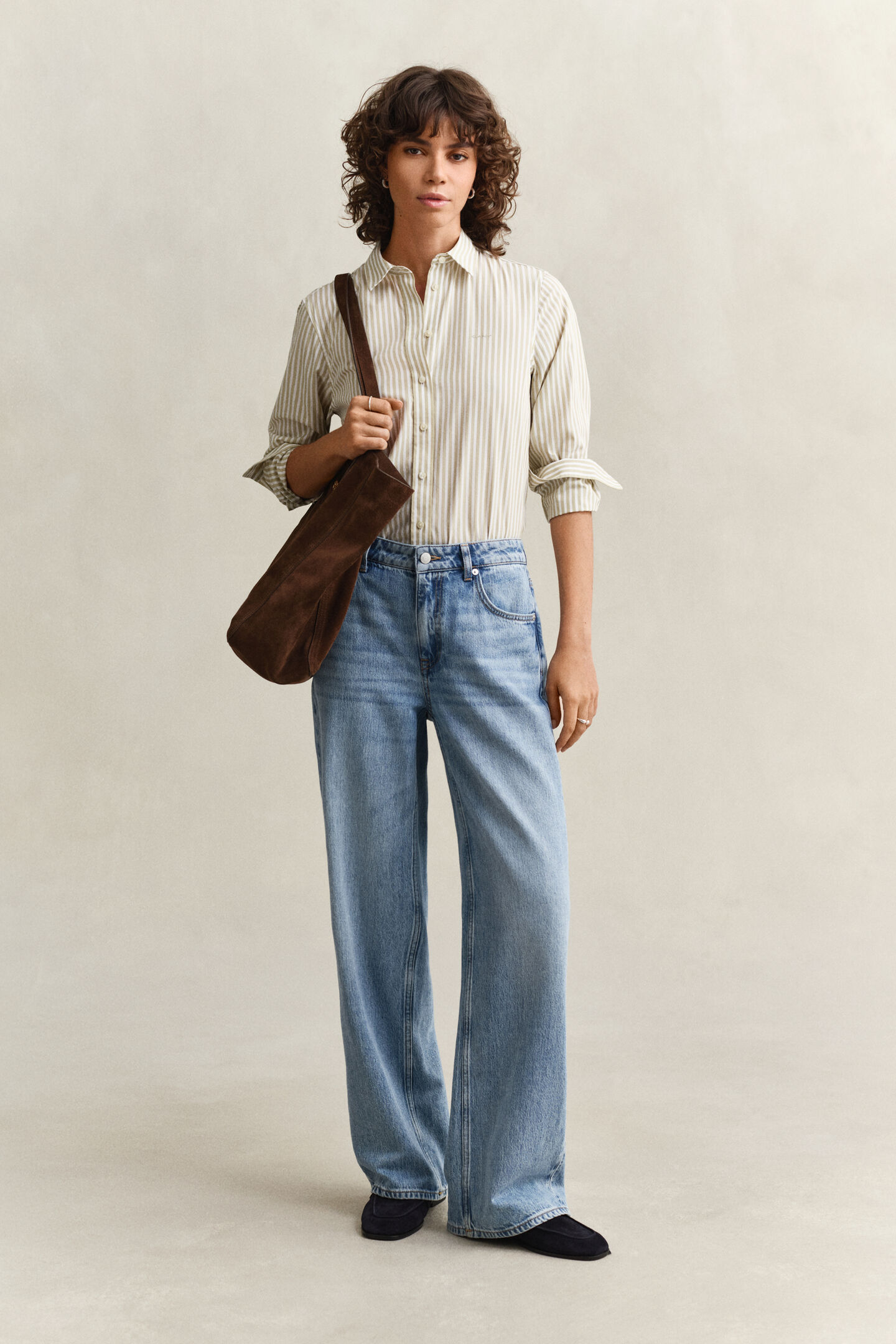 Regular fit klassisk randig poplinskjorta