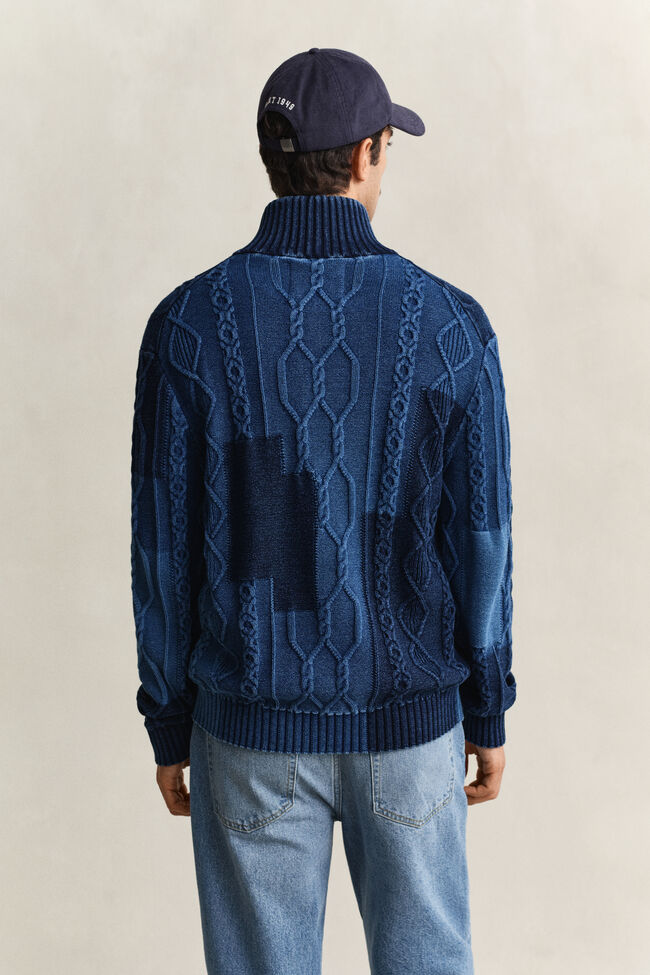 Kabelstickad kofta i lappt&auml;cksstil